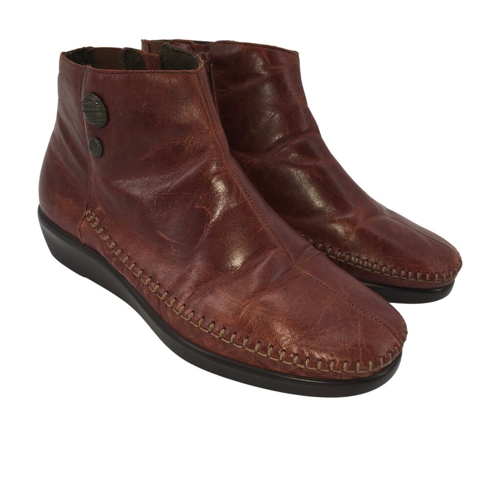 SAS Jade Low Ankle Boot Womens 9 EEE Extra Wide Chestnut Brown Leather Comfort